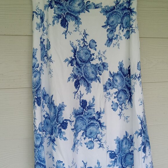 Women's A-Line Linen Rayon Blend Skirt Sz 6 Lined Blue Floral Print Romance - Picture 2 of 7